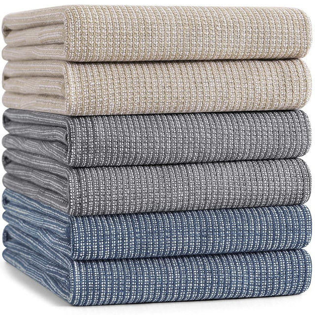 Mordimy Premium Kitchen Towels 6 Pack (18 x 28 Inches, Multicolor), Large Cotton Kitchen Hand Towel, Flat & Terry Dish Towels for Drying Dishes, Super Absorbent Tea Dishtowels Set with Hanging Loop