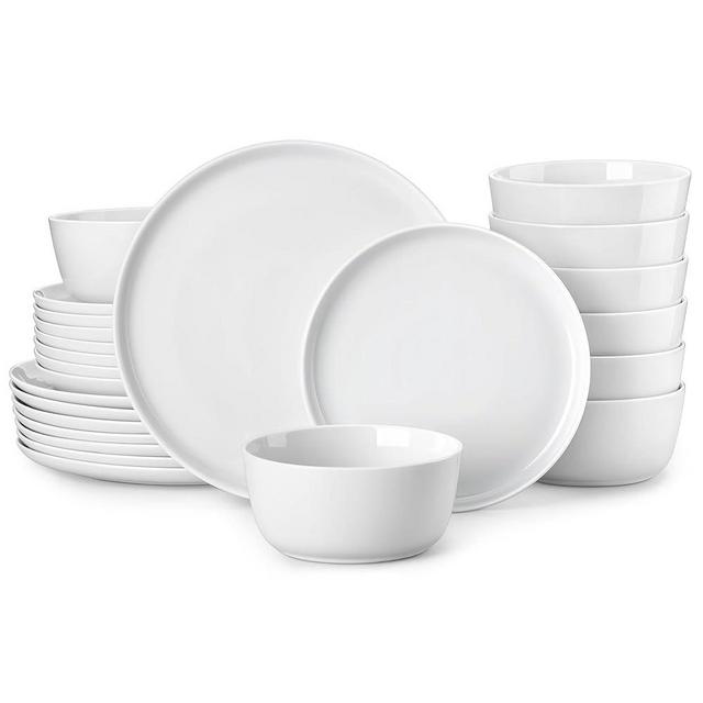 MALACASA 24 Pieces Gourmet Porcelain Dinnerware Sets, Premium Plates and Bowls Set, High-Fired Ceramic Dishes Set for 8, Chip & Scratch Resistant, Microwave Dishwasher Safe, White, Series LEXI