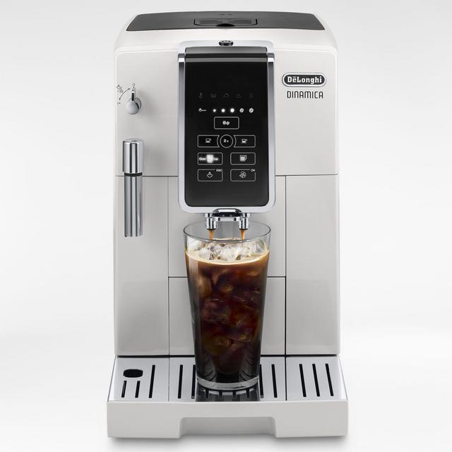 De'Longhi ® White Dinamica Espresso Machine with Iced Coffee and Manual Milk Frother