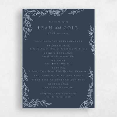 Grayed Navy, Blue Wedding Program - Fiora