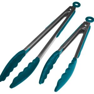StarPack Home - StarPack Premium Silicone KitchenTongs 2 Pack (9-Inch & 12-Inch), Bonus 101 Cooking Tips (Teal Blue)