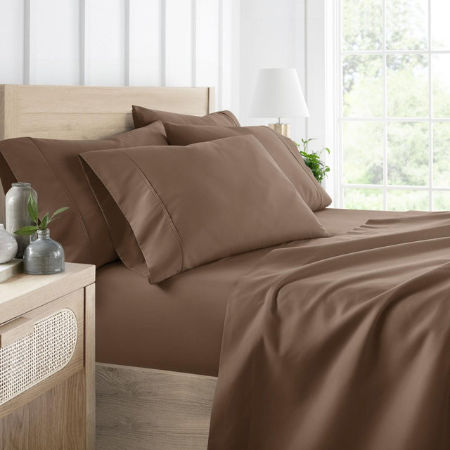 Solid 4 Piece Sheet Set - Ultra Soft - Becky Cameron , Taupe, Twin Extra Long