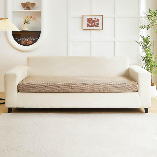 Disayu Couch Covers for 3 Cushion Sofa Pet Friendly Couch Cushion Covers Universal Sofa Covers Washable Stretch Slipcovers for Sectional Sofa (Texture Light Coffee,Large Triple Seat Cover)