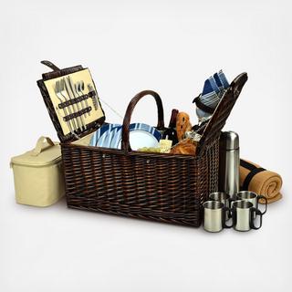 4-Person Buckingham Picnic Basket with Blanket & Coffee Set
