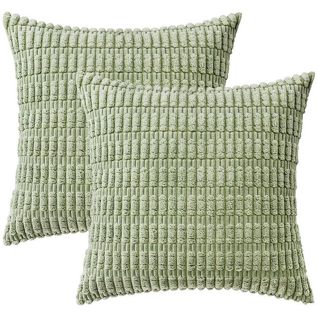 Aegero Pack of 2 Corduroy Decorative Throw Pillow Covers 18x18 Inch Soft Corduroy Striped Square Pillow Case Modern Farmhouse Home Decor for Sofa Living Room Couch Bed（45x45 cm,Sage Green）