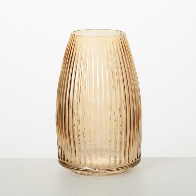 Sullivans 8" Ribbed Amber Glass Vase