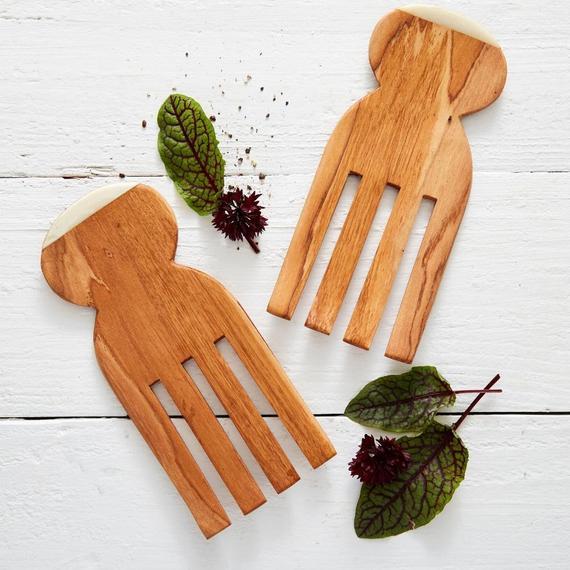 Short Wood Hand Salad Servers