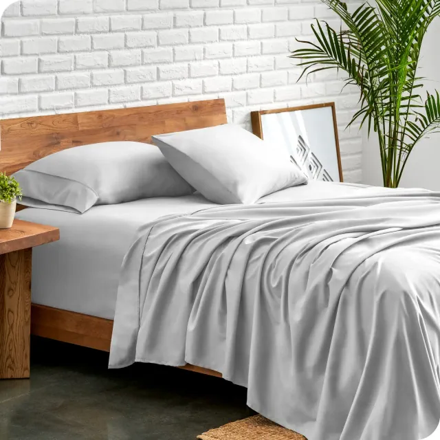 Full XL Cloud Grey 4 Piece Ultra-Soft Double Brushed Sheet Set by Bare Home