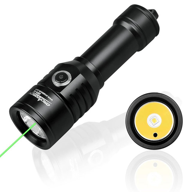 ORCATORCH D570-GL 2.0 2-in-1 Scuba Diving Signal Light 1500 Lumens Underwater Flashlight, 1000M Green Beam and White LED Combo, Rechargeable Battery for Night Dive Training Instructor Cave Exploration