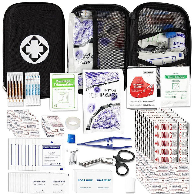 276PCS Small Travel First Aid Kit Supplies for Business, Black First Aid Kits Backpacking Essentials Items Trauma First Aid Kit for Outdoor Trips AMORNING