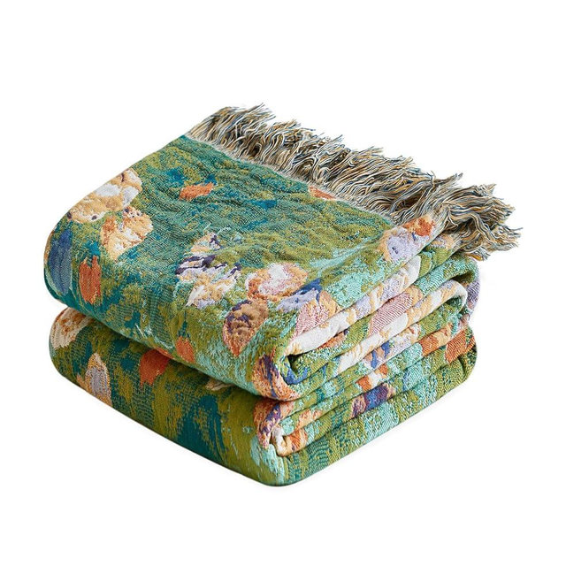 Wzvzss Boho Throw Blanket - 100% Cotton Throw Blankets for Bed Couch, 60"x80" Soft Muslin Lightweight Fall Throw Blanket, Cozy Floral Plant Printed Bohemain Bedding Decor Green Throw Quilt