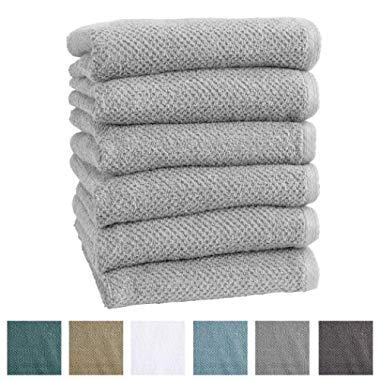 100% Cotton Hand Towel Set (16 x 28 inches) Highly Absorbent, Textured Popcorn Weave Hand Towels. Acacia Collection (Set of 6, Light Grey)