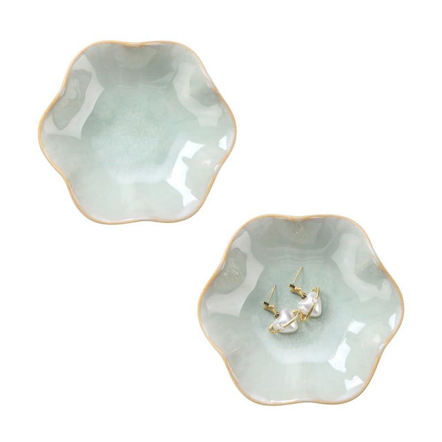 JAMEND CLXP 2PCS Lotus Leaf Shape Ring Holder Dish, Small Key Bowl, Ceramic Trinket Tray Jewelry Dish Organizing Necklace Earrings for Mom Friend Sister, All Jewelries Are NOT Included, Light Green.…