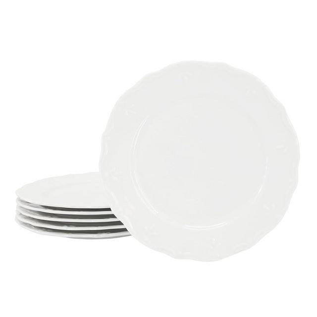 Elama Henryi 6 Piece Embossed Rim Detail Porcelain White 8.75 Inch Salad Plate Set, Tableware Set, Serveware (6 Pc Salad Plate)