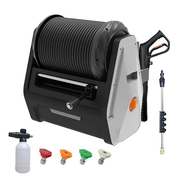Giraffe Tools 2200PSI Grandfalls Pressure Washer, 2.1GPM Electric Power Washer with 100FT Retractable Pressure Hoses, 4 Nozzles and Foam Cannon, 1800W Washing Machine for Home/Car/Driveway/Patio