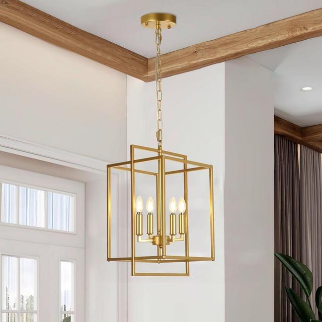 KMaiPem 4-Light Farmhouse Chandeliers for Dining Room, Modern Gold Metal Chandelier, Adjustable Rustic Hanging Pendant Light Fixture for Kitchen Island Entryway Bedroom Foyer
