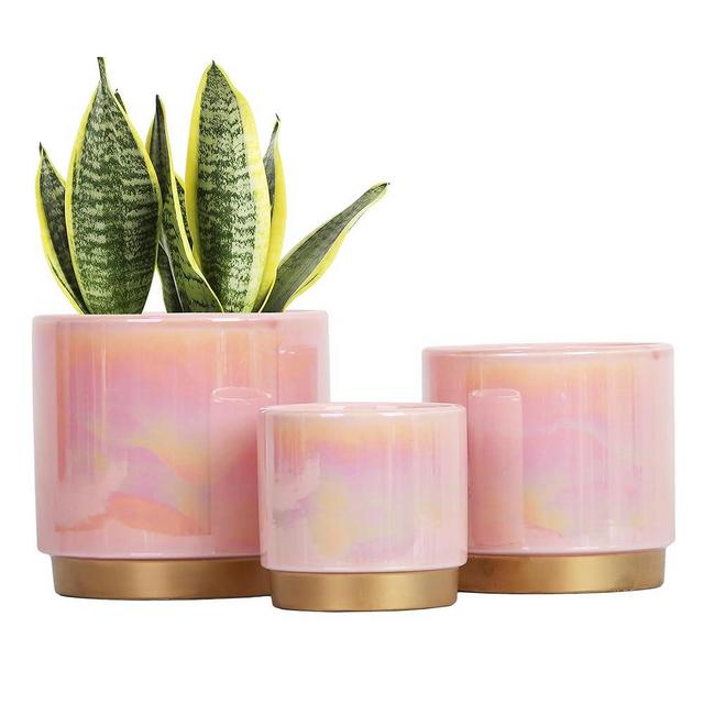 Gepege Indoor Pots for Plants, Ceramic Planter with Drainage Hole, 9.6inch+7.6Inch+6Inch. Succulent Orchid Flower Pot - Rainbow Pearl Glaze