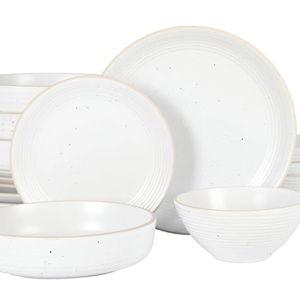 Gibson Home Dinah 16-Piece Matte White Stoneware Dinnerware Set – Double Bowl, Embossed Speckled Design, Durable Kitchen Dinnerware