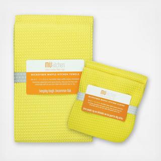 Waffle 5-Piece Dishtowel + Dishcloth Set