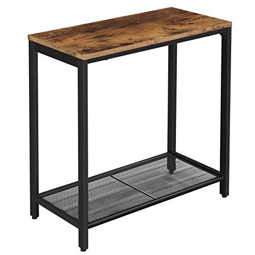 VASAGLE INDESTIC Side Table, Narrow Small End Table with Mesh Shelf, Nightstand, Living Room, Bedroom, Kitchen, Metal, Industrial Design, Rustic Brown ULET32BX