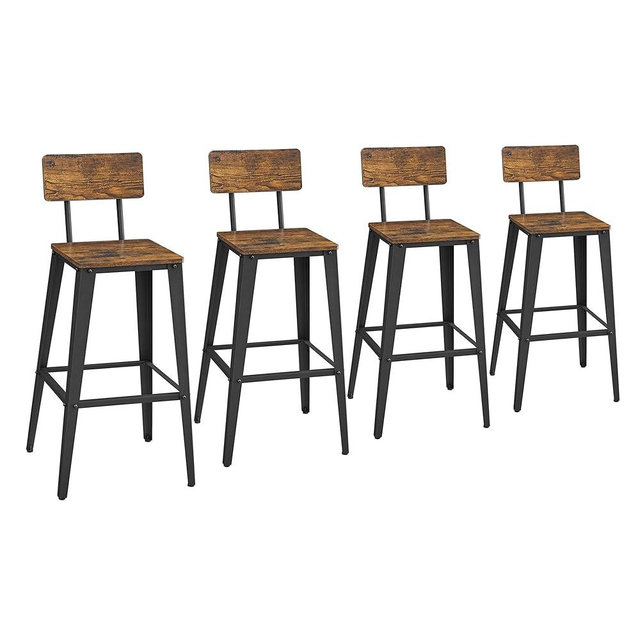 VASAGLE Set of 4 Bar Stools, Bar Height Stools, Tall Bar Stools with Back, Bar Chairs, Steel Frame, Industrial Style, Easy Assembly, Rustic Brown and Ink Black ULBC278B01