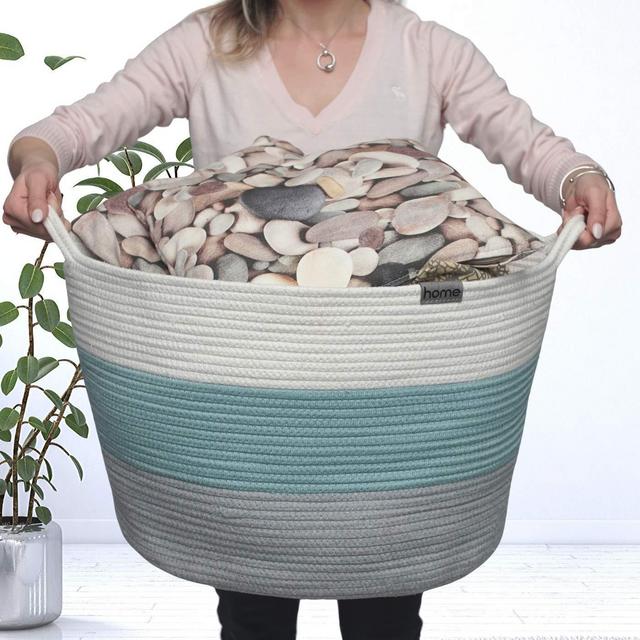 RainMeadow Premium Extra Large Cotton Rope Basket 20 x 20 x 13 Extra Large Woven Baskets for Storage Basket Baby Nursery Laundry Storage Bins Storage Basket with Handle for Toys, Books, Blankets