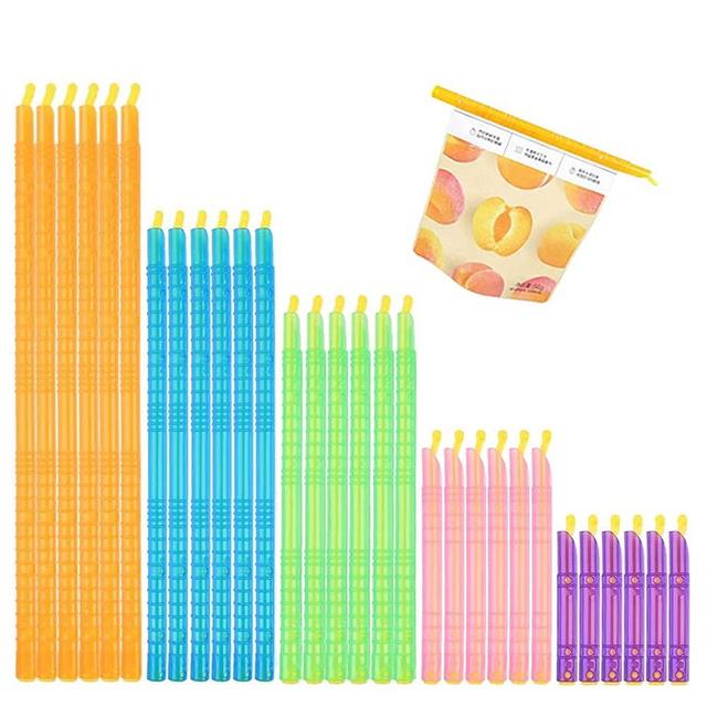 30 Pcs Bag Sealer Clips Sticks, 5 Sizes Plastic Bag Sealer Sticks, Bag Sealer Sealing Clips Sticks Chips Keeps Food, Chips, Salad Holders Fresh, Reusable Clip Sticks Bag Closure(5 Colors)