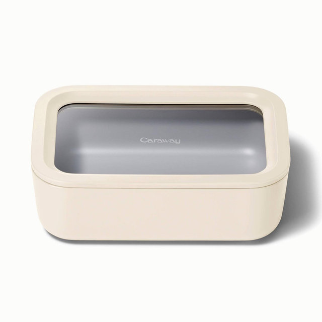 Caraway Home Medium Ceramic Coated Glass Food Storage Container Cream