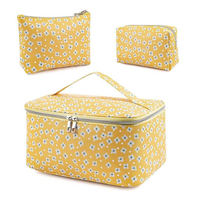 SAMZSKY Makeup Bag Set, 3 Pcs Portable Travel Cosmetic Bag Waterproof Organizer Case with Zipper Toiletry Bags, Gift for Women (Yellow)