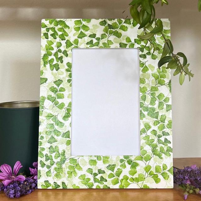 Green leaves decoupaged photo frame, floral shabby chic wooden picture frame, leaf decor