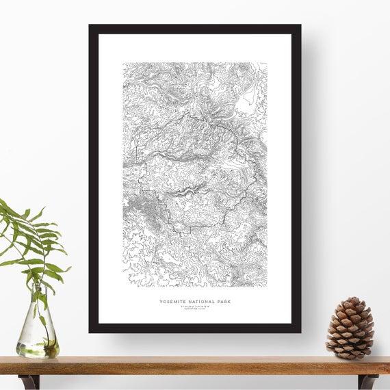 Yosemite National Park, California | Topographic Print, Contour Map, Map Art | Home or Office Decor, Gift for Wilderness Lover or Climber