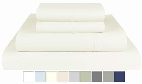 Threadmill Home Linen 800 Thread Count Bedding Collection 100% ELS Cotton Solid Sateen Sheet Set, Luxury Bedding, 4 Piece Set, Bed Sheets, Smooth Sateen Weave, King, Ivory