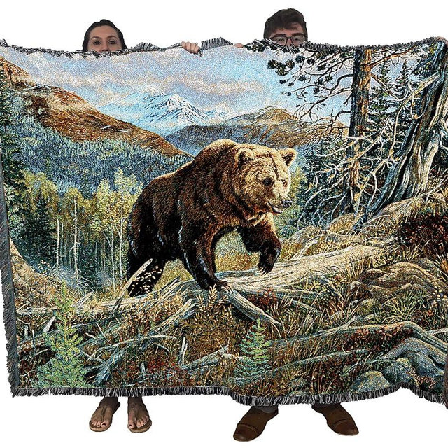 Pure Country Weavers Over The Top Grizzly Brown Bear Blanket by Terry Doughty - Wildlife Lodge Cabin Gift Tapestry Throw Woven from Cotton - Made in The USA (72x54)