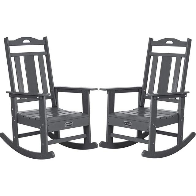 nalone Outdoor Rocking Chairs Set of 2, Oversized Porch Rocker Chair for Adult, All-Weather Resistant Patio Rocking Chair for Garden Lawn(Grey)