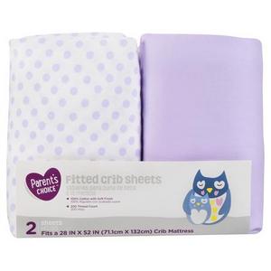 Parent's Choice Fitted Crib Sheets, Purple Print, 2 Pack