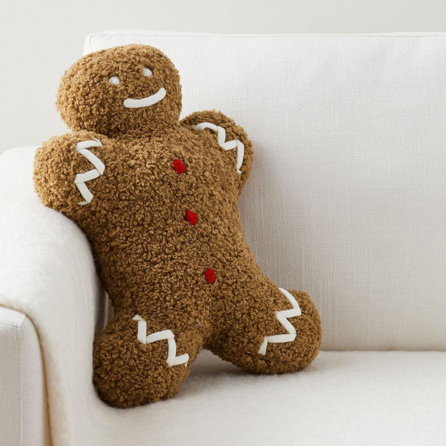 Cozy Teddy Mr. Spice Gingerbread Shaped Pillow, Tobacco Multi, 16.5" x 12" x 7.5"