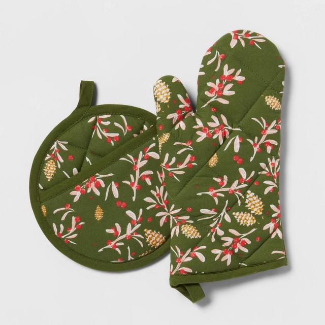 2pc Cotton Oven Mitt and Pot Holder Green - Threshold™