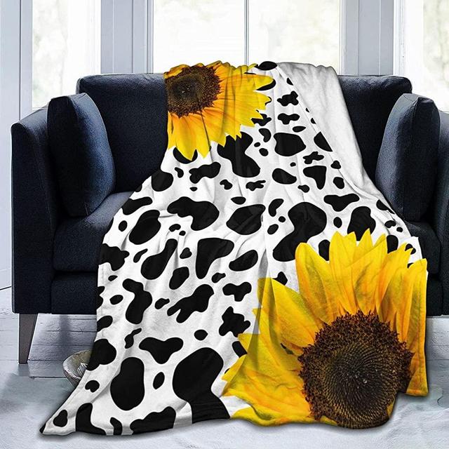 Cow Print Sunflower Flannel Fleece Blanket Ultra-Soft Cozy Plush Blanket Air Conditioning Blanket Throw Blanket Microfiber Blankets for Bed Couch Chair Car Living 50"x40"