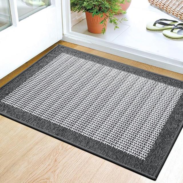 LUMI Door Mat Indoor Entrance, Durable Rubber Backing Doormat, Non Slip Washable Absorbent Low-Profile Entryway Rugs Indoor, Captures Dirt Patio Entrance Mat, 23.5''x35.5'', Grey
