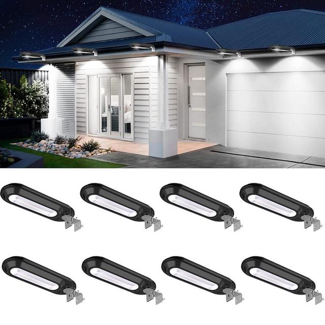 ROSHWEY Solar Lights Outdoor 200LM, 18 LED Gutter Lights Outdoor Waterproof, Bright Outside Paito Lights Deck Lamp, Outdoor Lighting for Backyard, Sign, Eaves (8 Pack-Cool White Light)