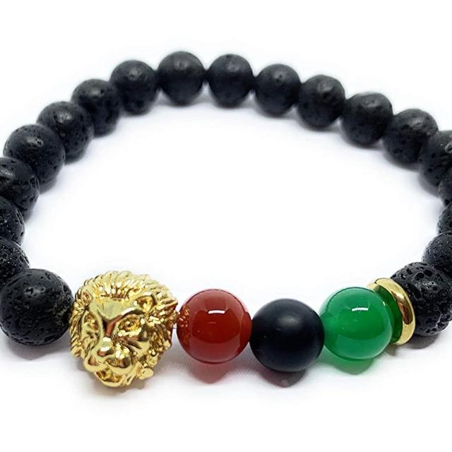 Juneteenth BLM, Black Lives Matter, BLM Flag, LAVA STONE Bracelet, African Flag Pan African Flag Bracelet, UNIA Pan African RBG Flag, Mens Bracelet,Jewelry, Black Lives Matter, Gold Bracelet