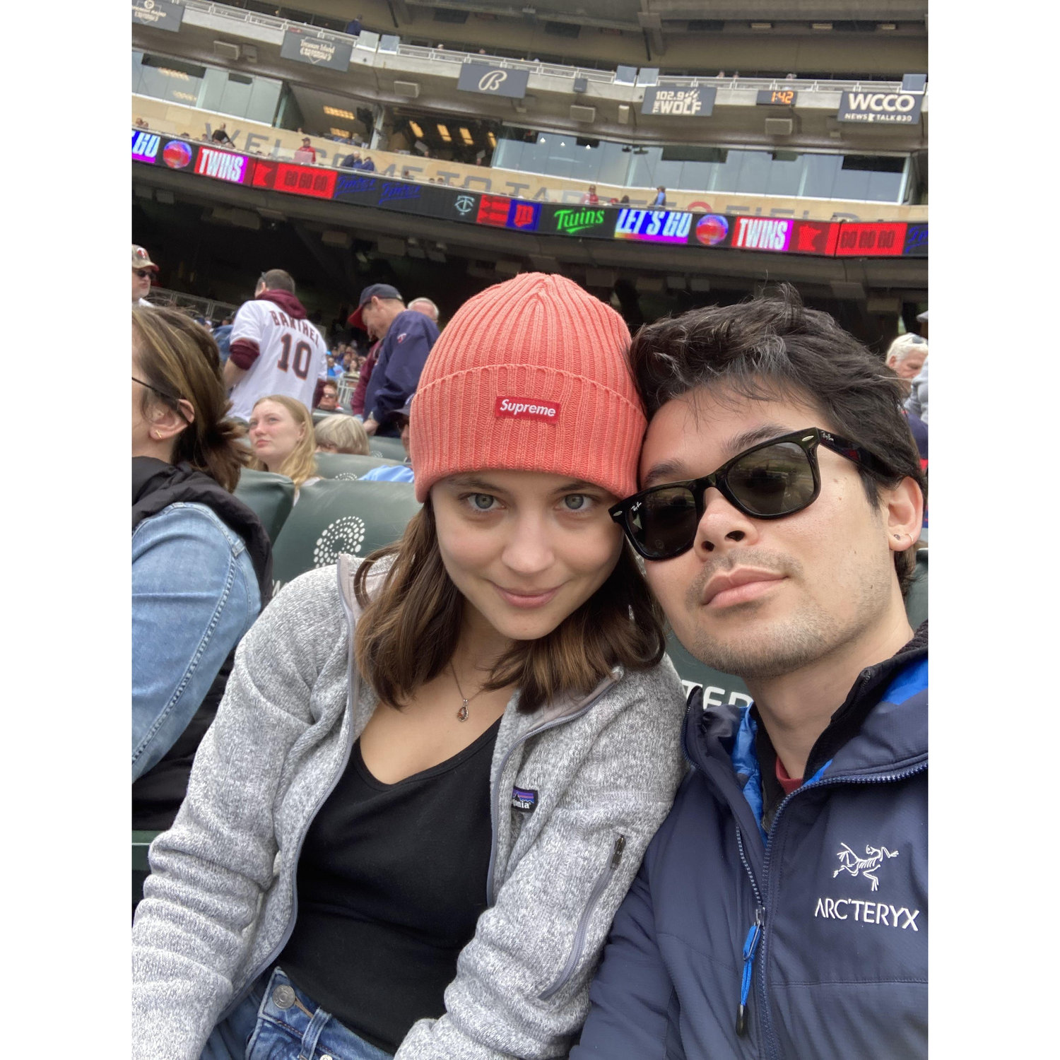 Anastasia received special Twins tickets from her work. They sat right behind home plate in a private section.