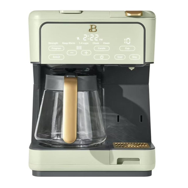 Multi-Brew Coffee Maker, 12-Cup Carafe + Single-Serve, Pods or Grounds, Over Ice, Touch Display by Drew Barrymoree. (Sage Green)