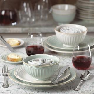 French Perle Groove 12-Piece Plate & Bowl Dinnerware Set, Service for 4