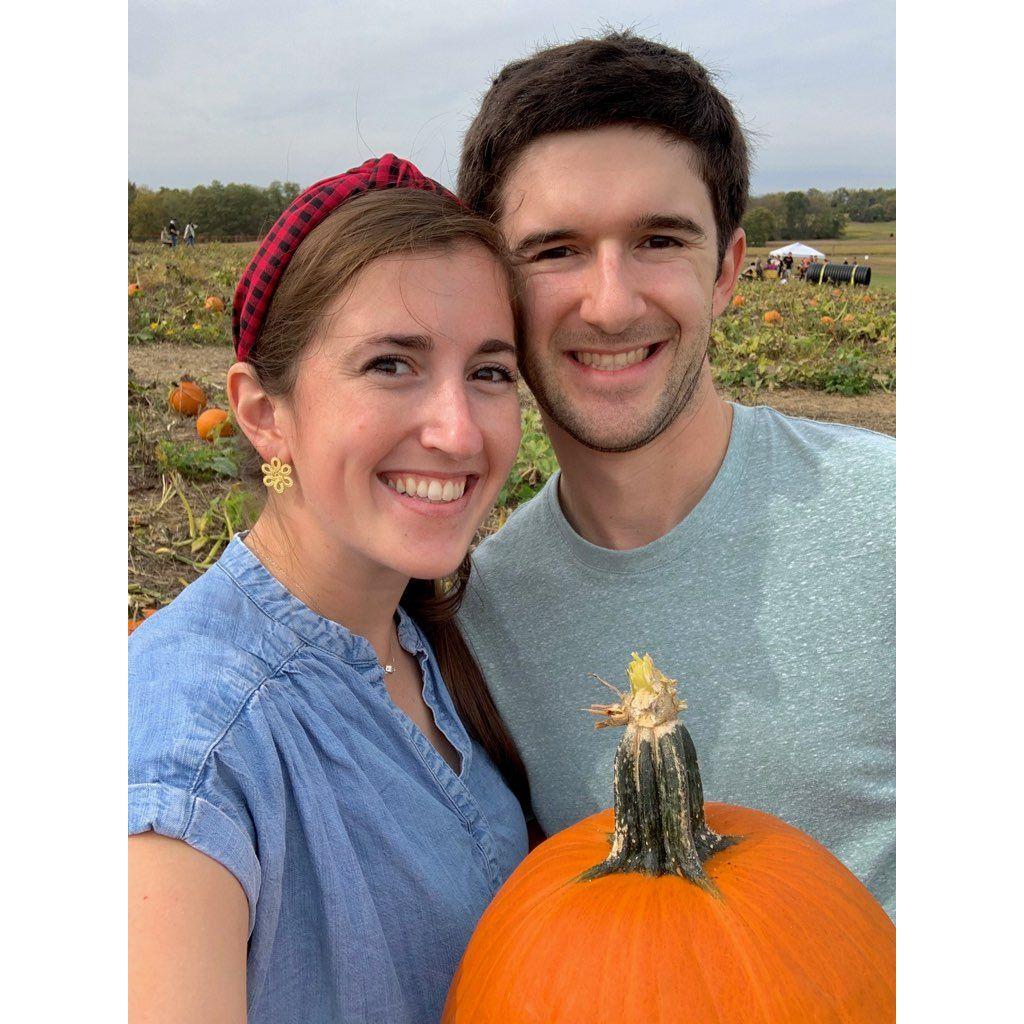 Picking pumpkins at the pumpkin patch