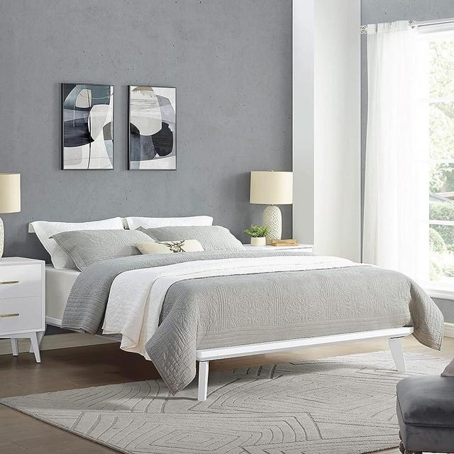 Classic Brands Canton Wood Platform Bed Frame White, King