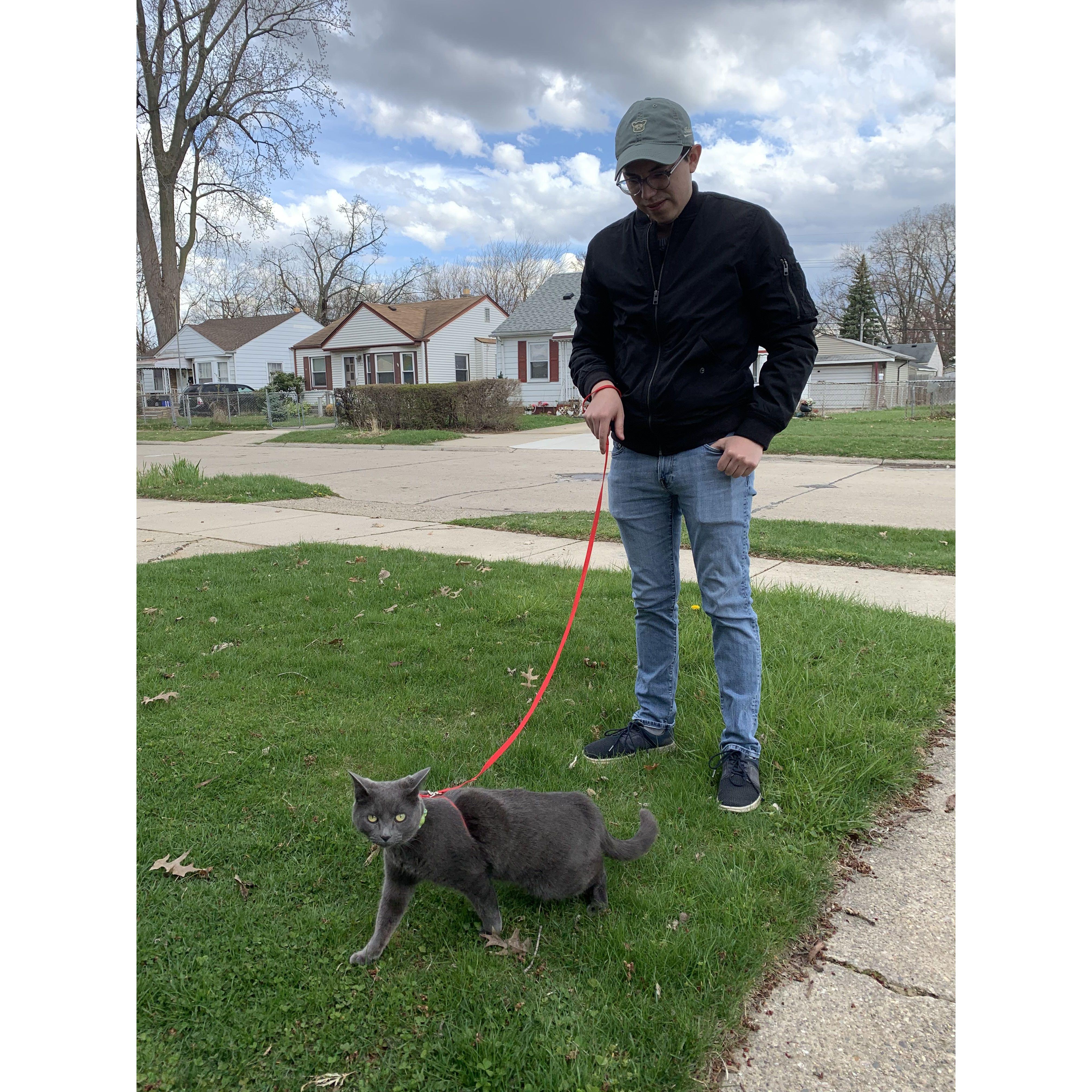 Taking Ani on a stroll in Michigan