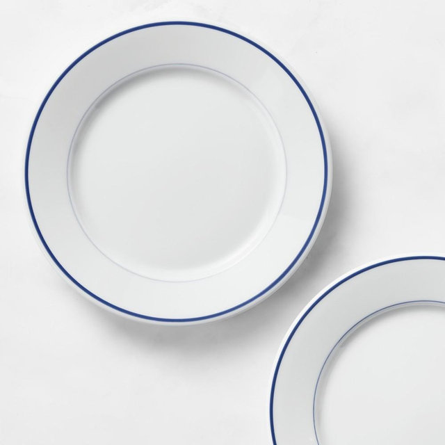 Apilco Tradition Porcelain Blue-Banded Salad Plates, Set of 8