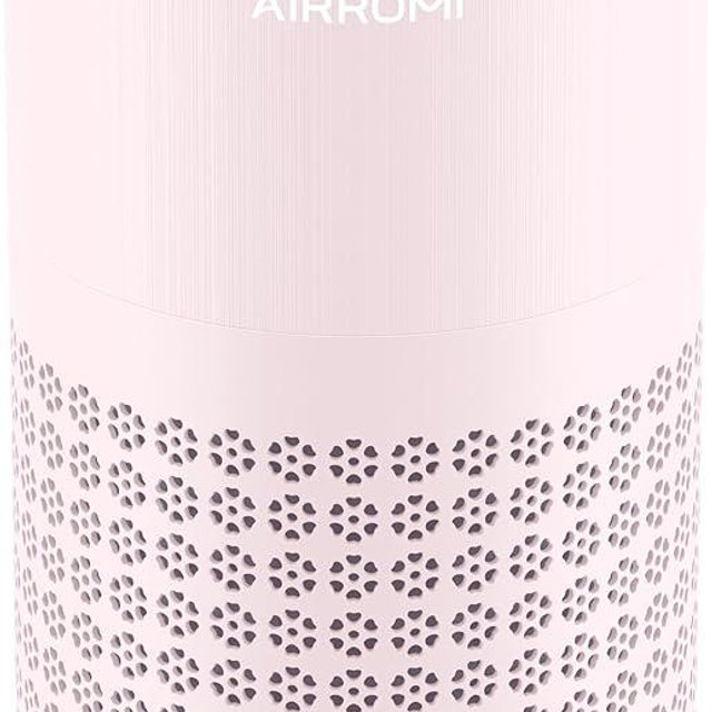 AIRROMI Air Purifier for Bedroom with HEPA 3-in-1 Filter, Pet Air Purifier for Home Cat Pee Smell, Covers Upto 990 Ft², Quiet 360° intake Air Cleaner for pet hair,allergies,Dust,Smoke A2001 Pink