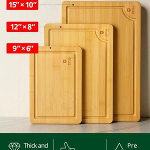 ROYAL CRAFT WOOD Premium Cutting Boards for Kitchen Meal Prep & Serving - Bamboo Wooden Serving Board Set with Deep Juice Groove Side Handles - Charcuterie & Chopping Butcher Block for Meat